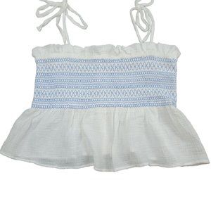 Free People Womens L Shirt Smocked Ruched Button Crop Tube‎ Tank Top New